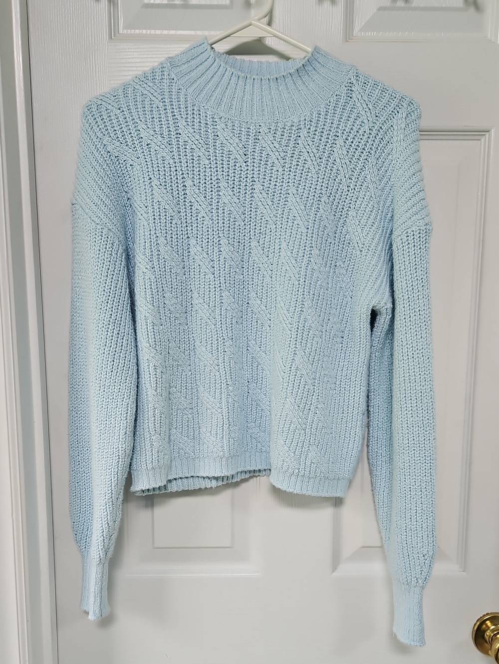 J. Crew Light Blue Cable Knit Turtleneck Sweater